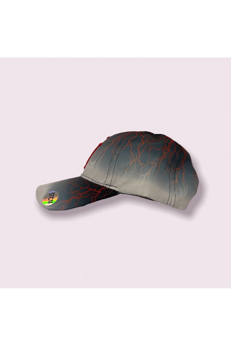 Gray and red New York cap with lightning bolt and tie-dye print - 3