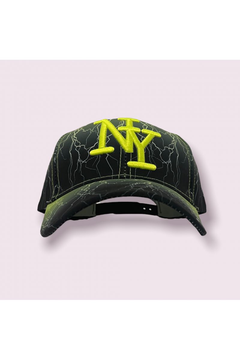 New York black and neon green lightning bolt and tie-dye print cap - 1