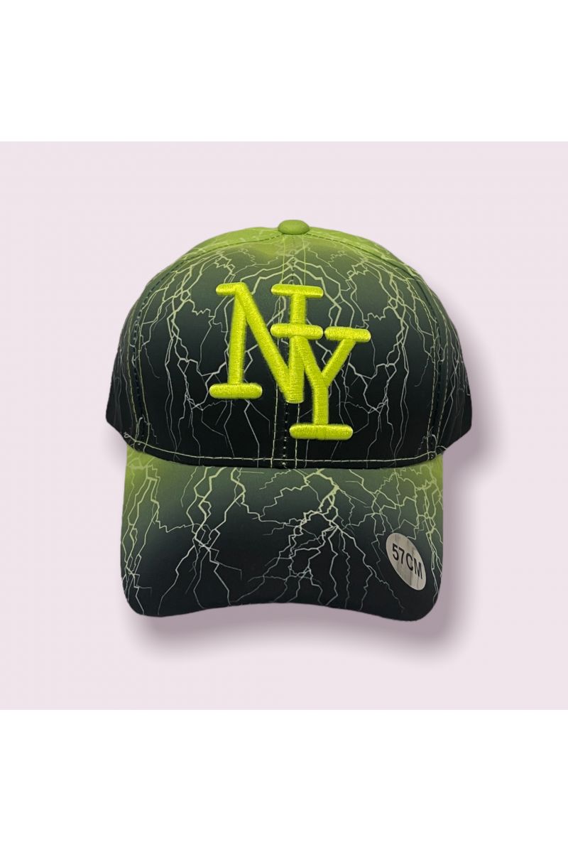 New York black and neon green lightning bolt and tie-dye print cap - 5