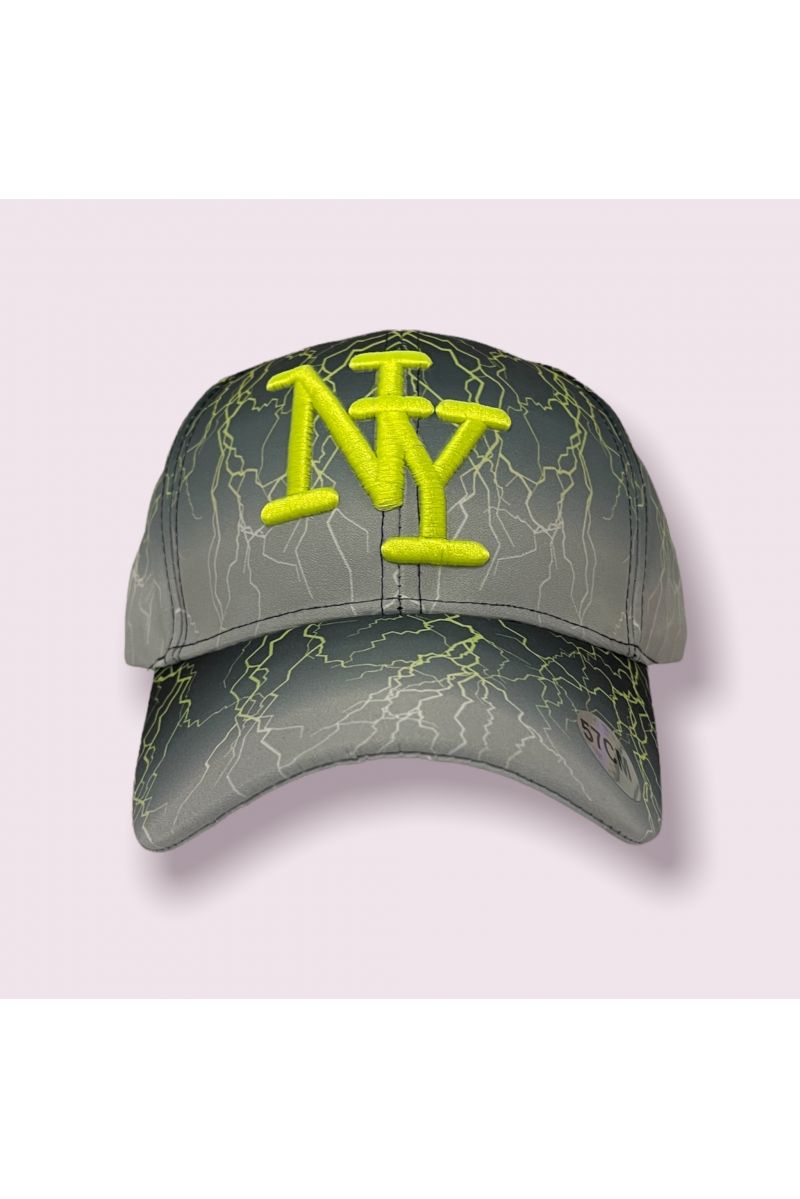 Gray and neon New York cap with lightning bolt and tie-dye print - 1