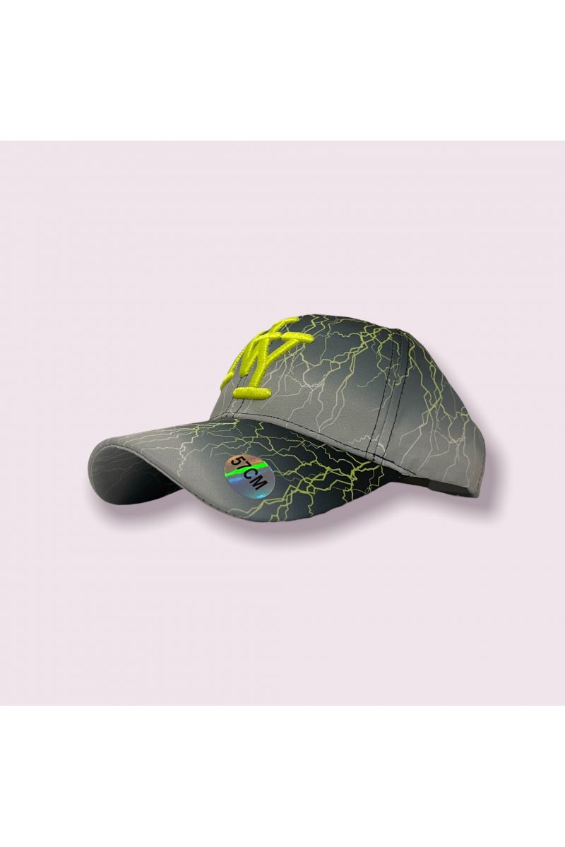 Gray and neon New York cap with lightning bolt and tie-dye print - 2