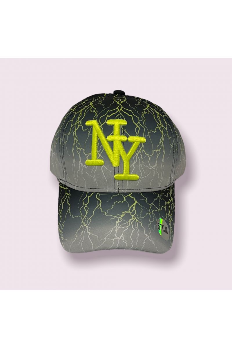 Gray and neon New York cap with lightning bolt and tie-dye print - 3