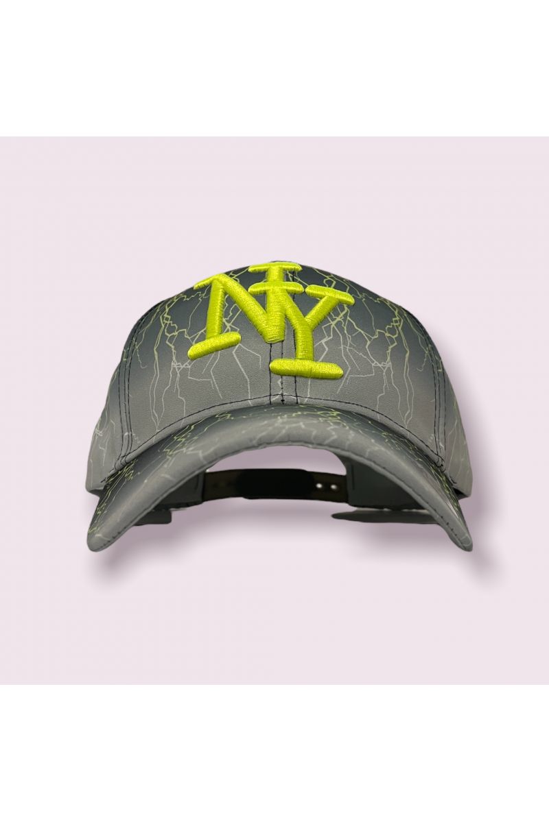 Gray and neon New York cap with lightning bolt and tie-dye print - 4