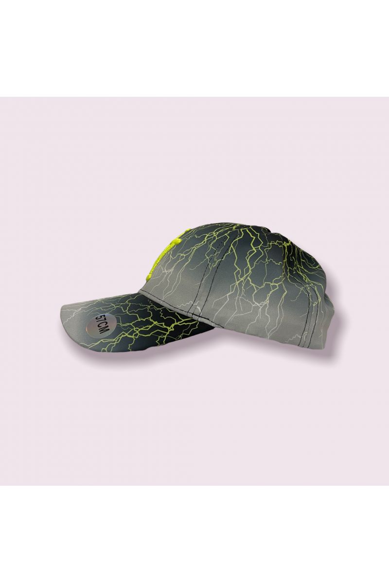Gray and neon New York cap with lightning bolt and tie-dye print - 6