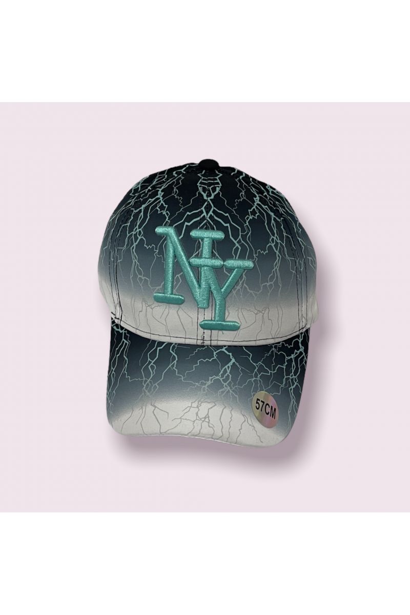 Gray and turquoise New York cap with lightning bolt and tie-dye print - 3