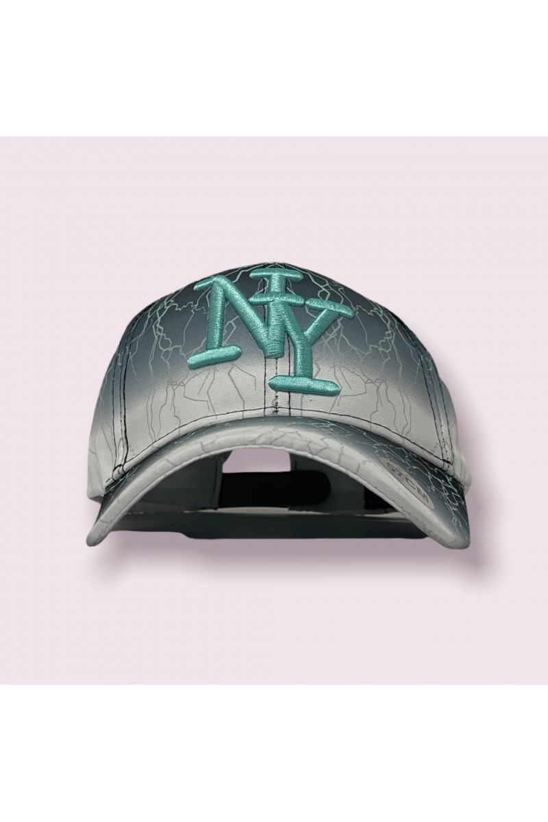 Gray and turquoise New York cap with lightning bolt and tie-dye print - 4