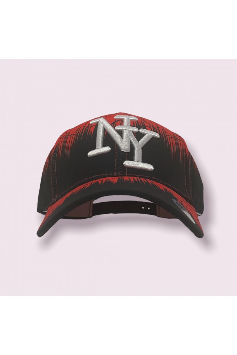 Casquette New York Noire et rouge avec petites taches de peintures hyper original - 2