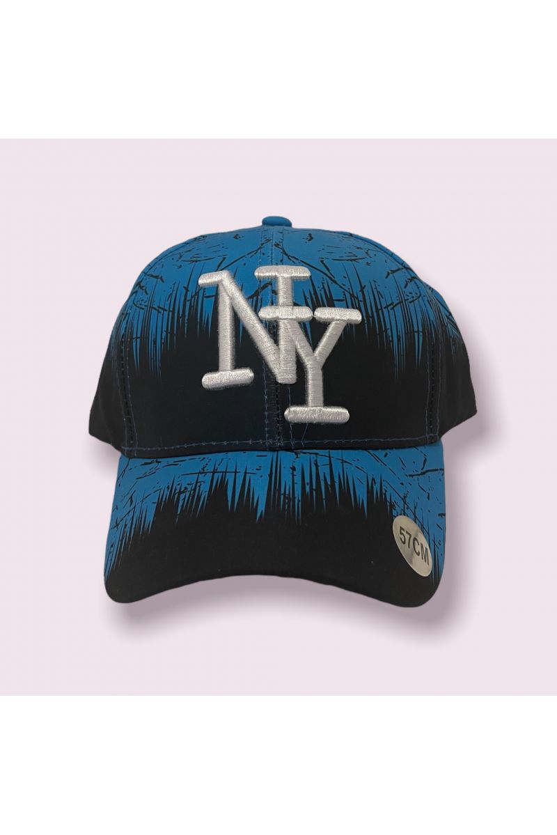 Casquette New York Noire et bleu avec petites taches de peintures hyper original - 2