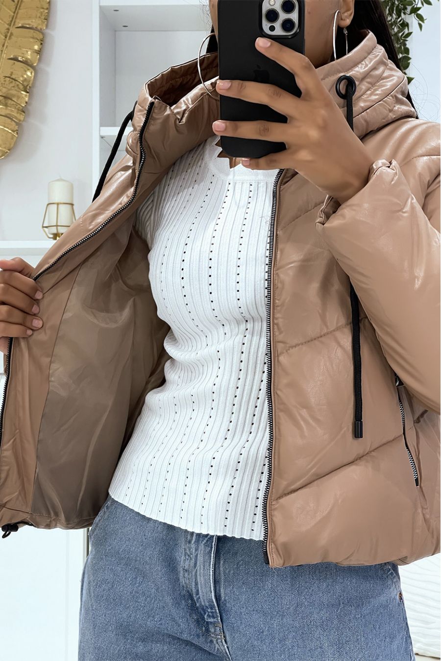 Camel faux hot sale leather jacket