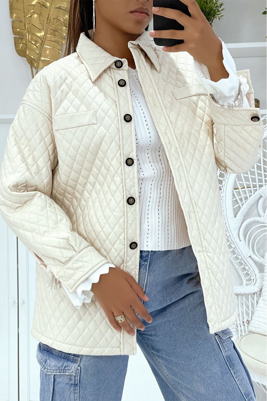 Quilted beige coat - 2