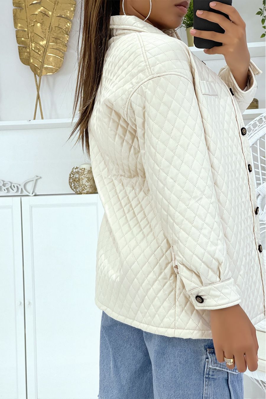 Gewatteerde beige jas - 4
