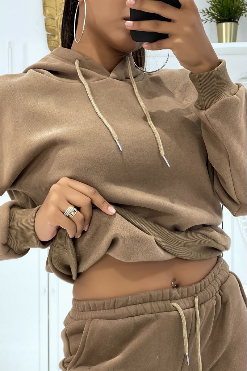 Bruine 3-delige warme en comfortabele joggingset en super trendy oversized shirt - 5