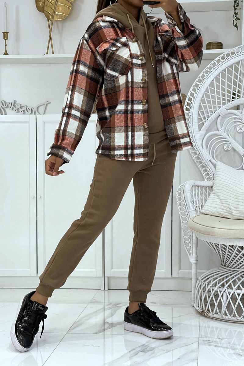Bruine 3-delige warme en comfortabele joggingset en super trendy oversized shirt - 6