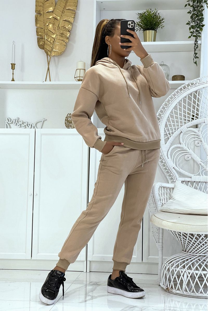 Taupe 3-delige warme en comfortabele joggingset en super trendy oversized shirt - 2