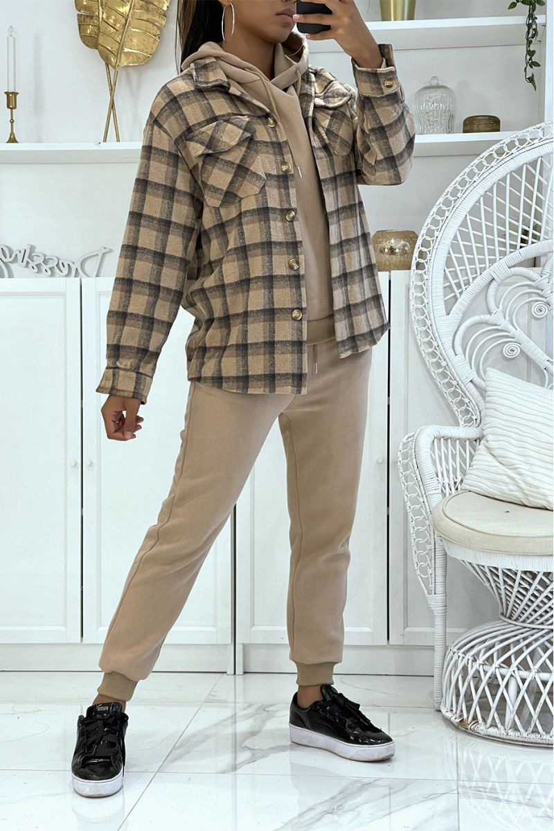 Taupe 3-piece warm and comfortable joggers set and super trendy oversized shirt - 4