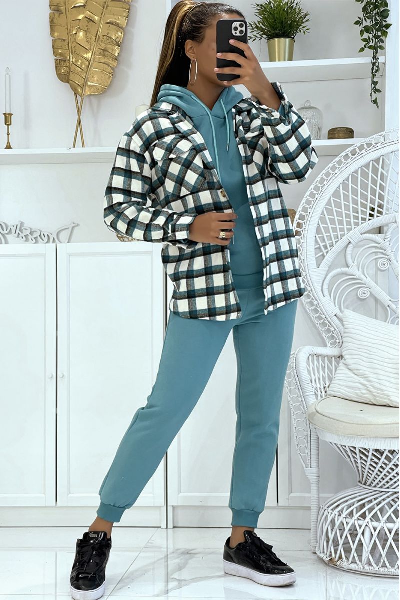 Ensemble bleu 3 pièces jogging chaud et confortable et sur chemise oversize hyper tendance - 1
