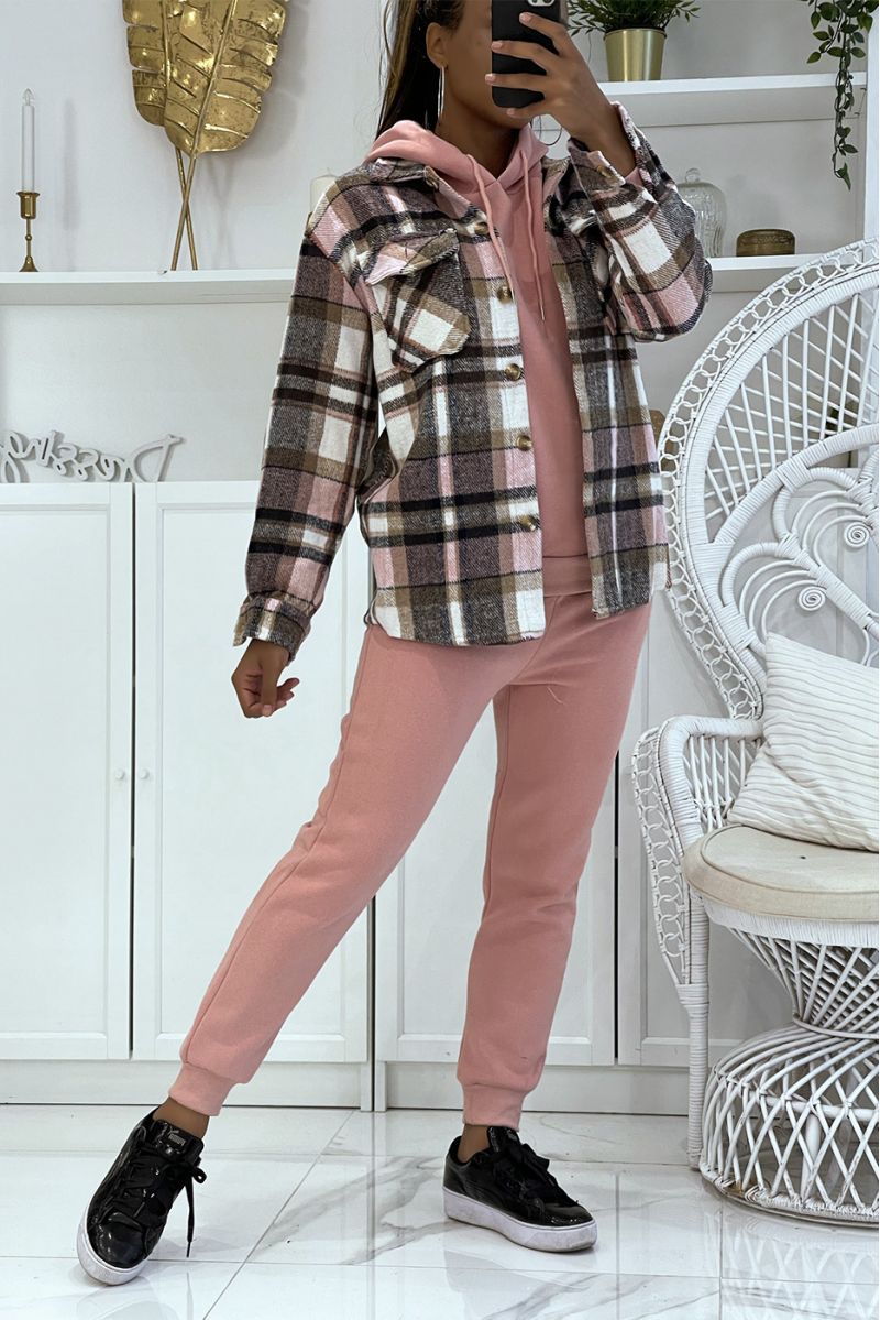 Pink 3-piece warm and comfortable jogging set and super trendy oversized shirt - 1