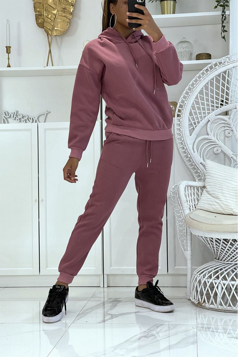 Bourgondische 3-delige warme en comfortabele joggingset en super trendy oversized shirt - 1