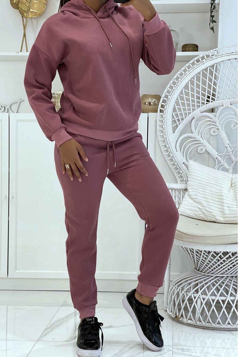 Burgundy 3-piece warm and comfortable jogging set and super trendy oversized shirt - 2