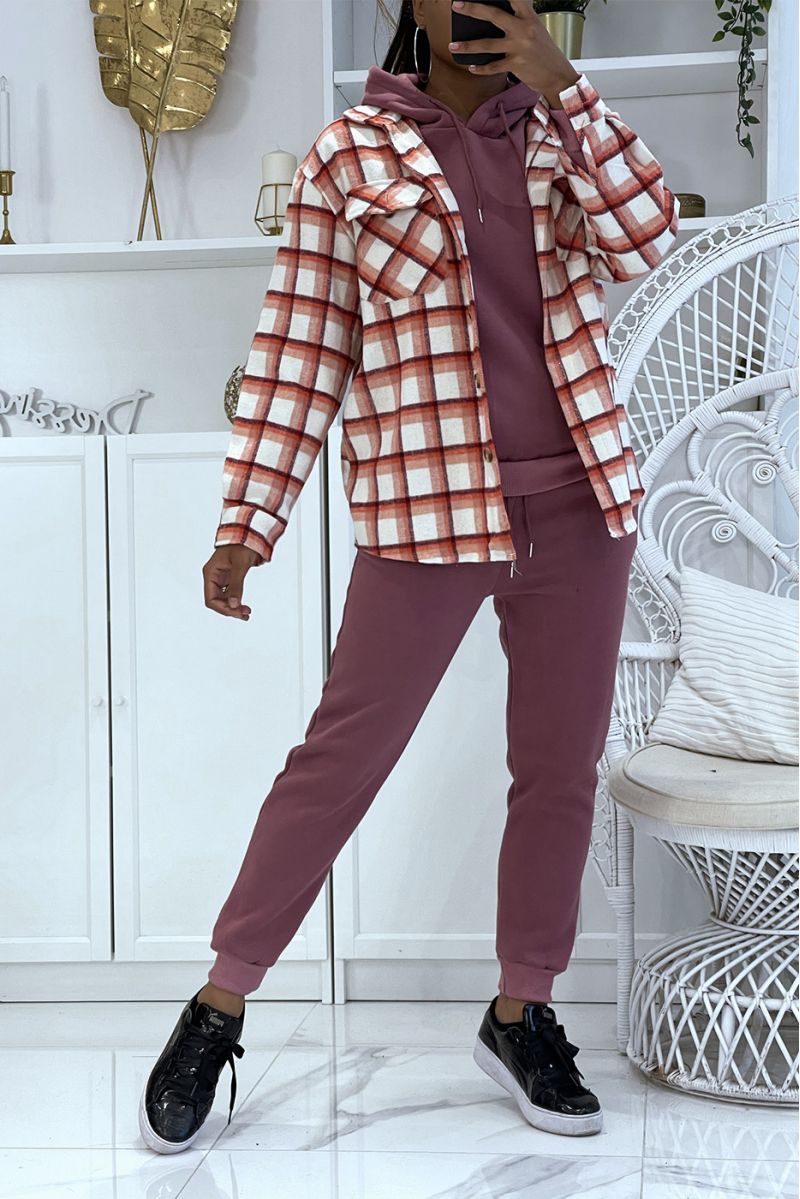 Burgundy 3-piece warm and comfortable jogging set and super trendy oversized shirt - 5