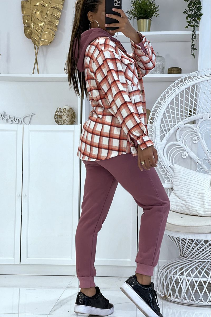 Ensemble bordeaux 3 pièces jogging chaud et confortable et sur chemise oversize hyper tendance - 6