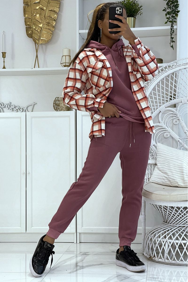 Bourgondische 3-delige warme en comfortabele joggingset en super trendy oversized shirt - 7