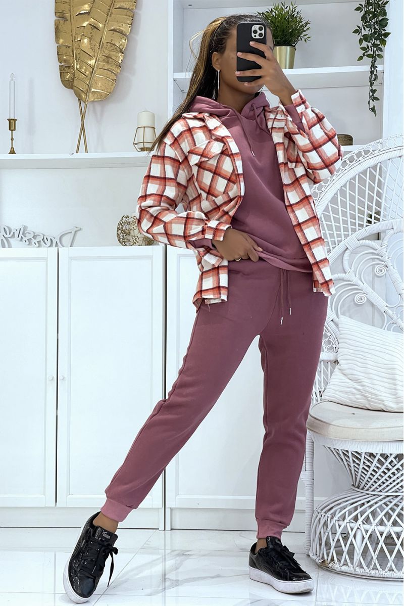 Burgundy 3-piece warm and comfortable jogging set and super trendy oversized shirt - 8