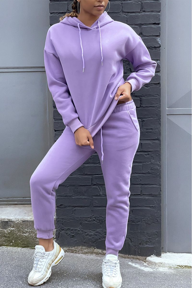 Ensemble violet 3 pièces jogging chaud et confortable et sur chemise oversize hyper tendance - 4