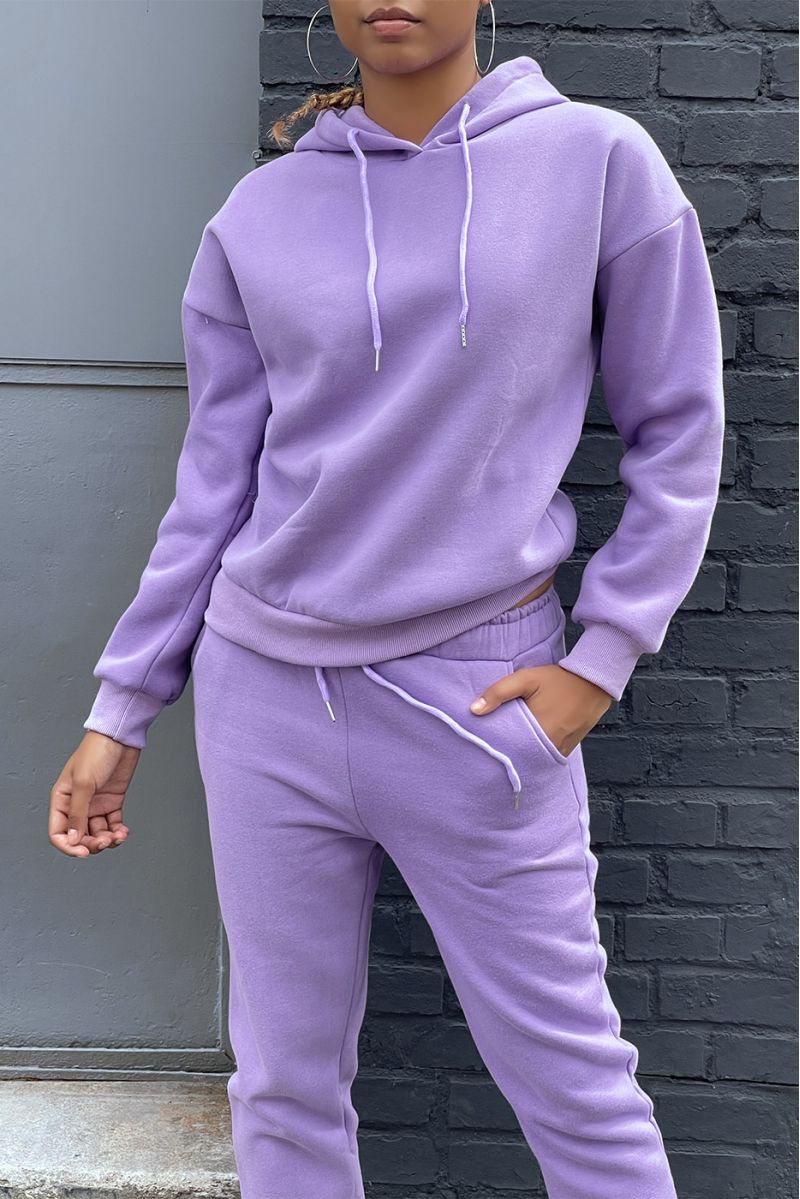 Ensemble violet 3 pièces jogging chaud et confortable et sur chemise oversize hyper tendance - 3
