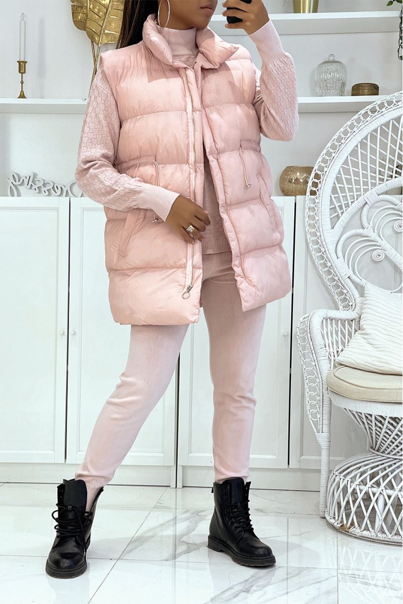3-piece winter set in pink down jacket and ribbed joggers  Casual chic and cocooning style - 3