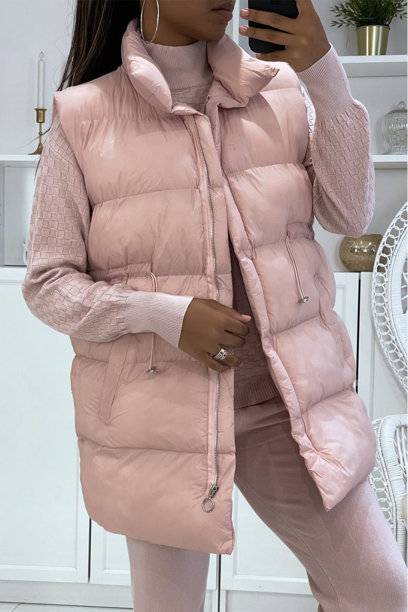 3-piece winter set in pink down jacket and ribbed joggers  Casual chic and cocooning style - 4