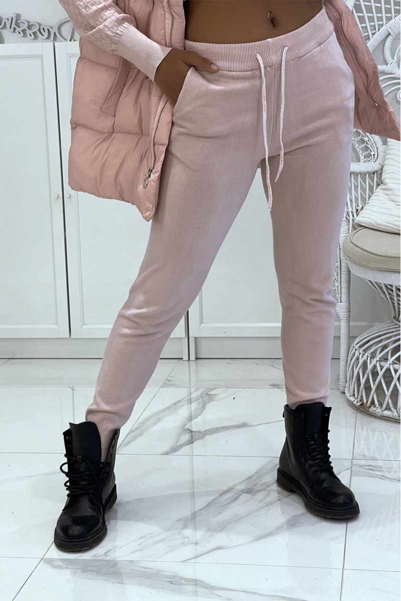 3-piece winter set in pink down jacket and ribbed joggers  Casual chic and cocooning style - 6