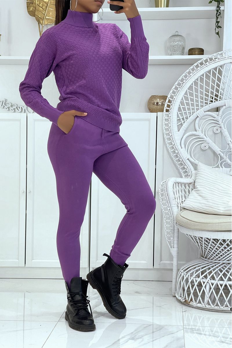 3-piece winter set purple down jacket and ribbed joggersCasual chic and cocooning style - 1