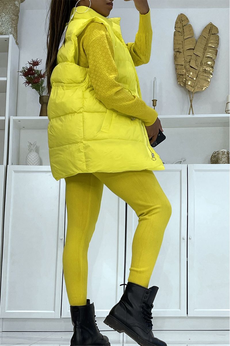 3-piece yellow down jacket and ribbed joggers winter set  Casual chic and cocooning style - 2