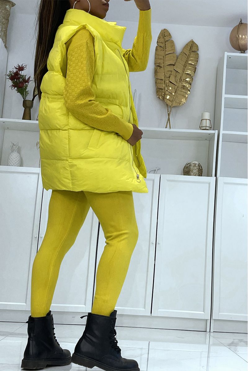 3-piece yellow down jacket and ribbed joggers winter set  Casual chic and cocooning style - 3
