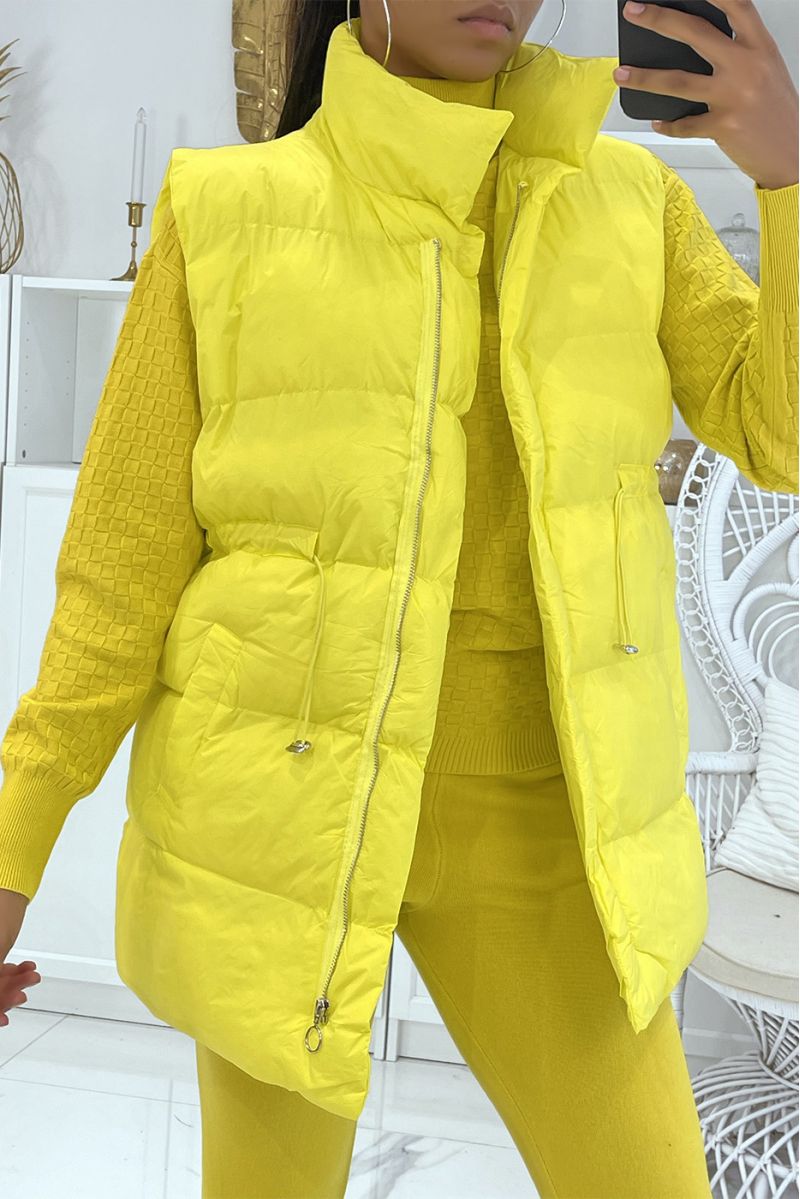 3-piece yellow down jacket and ribbed joggers winter set  Casual chic and cocooning style - 4