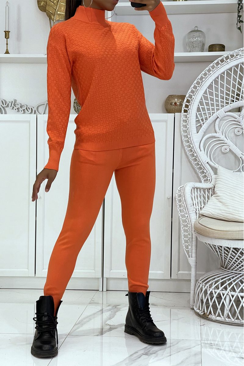 3-piece winter set in orange down jacket and ribbed joggersCasual chic and cocooning style - 1