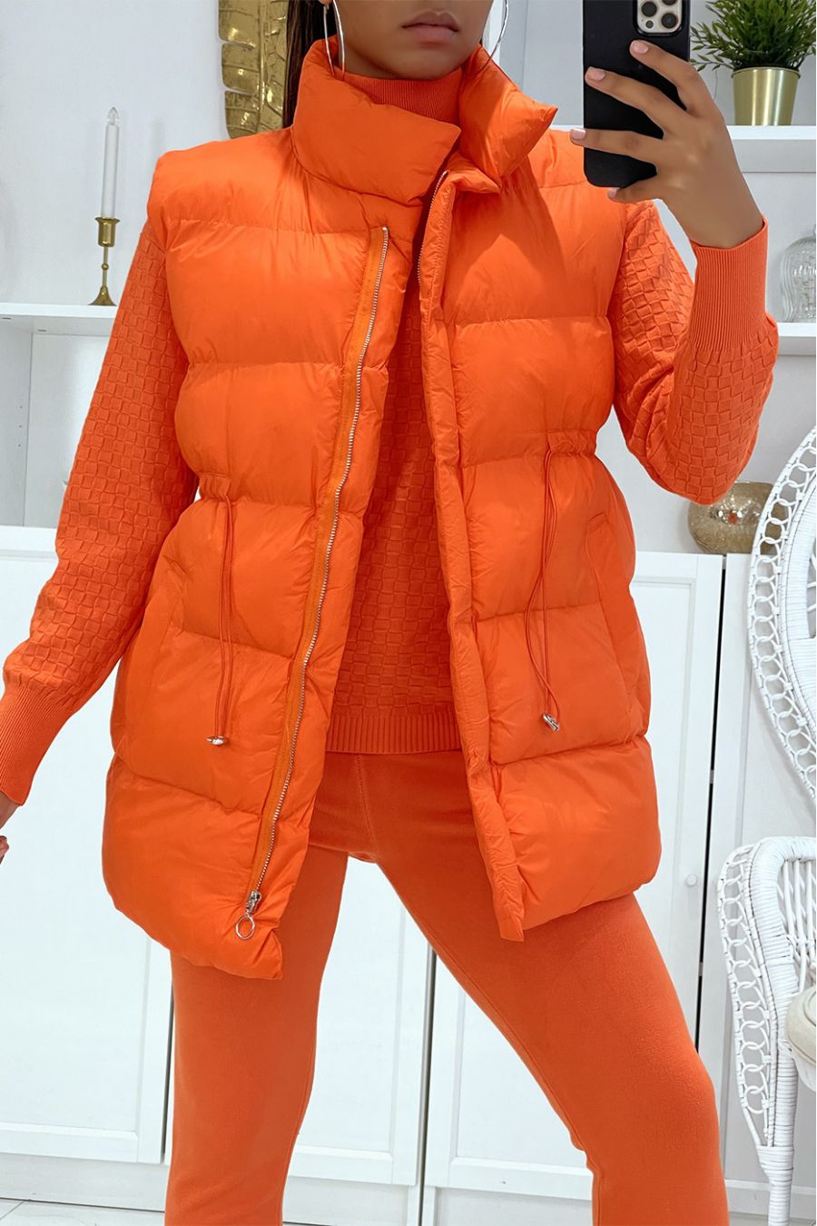 Ensemble d'hiver 3 pièces orange doudoune et jogging côteléStyle casual  chic et cocooning