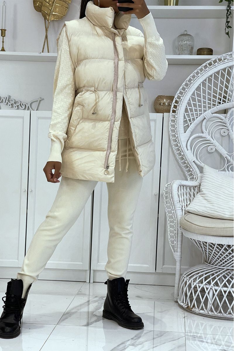 3-delige winterset in beige donsjack en geribbelde joggersCasual chic en cocooning-stijl - 1