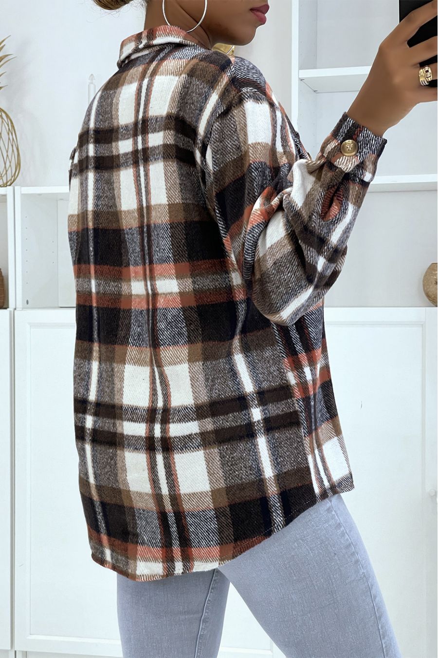 Sur chemise chaude et douce à carreaux marron - 4