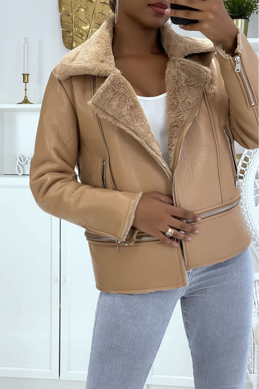 Manteau marron matelassé - 4