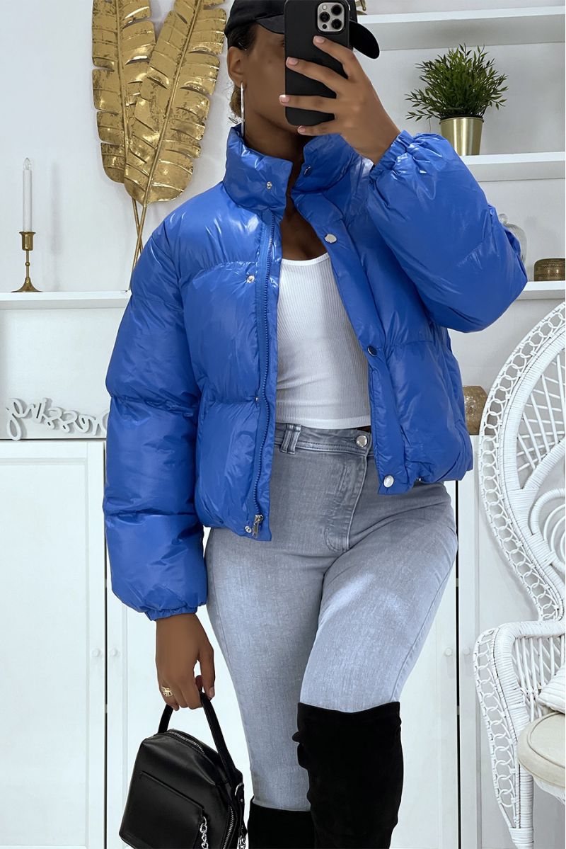 Doudoune bleu courte à manches longues et col montant couleur hyper tendance parfaite pour l'hiver - 2