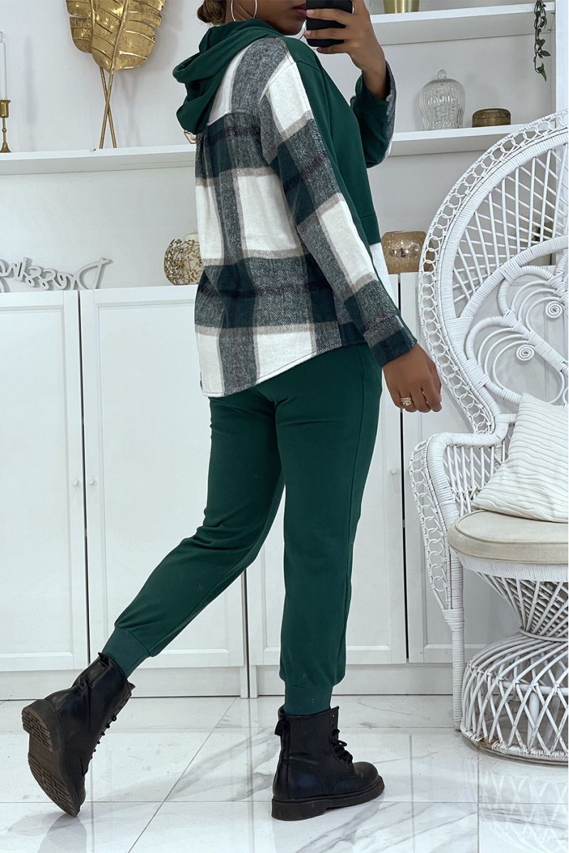 Duck green jogging set with push effect pants and sweet 2 in 1 on trendy plaid shirt - 4