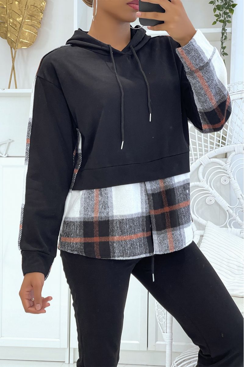 Black jogging set with push effect pants and sweet 2 in 1 on trendy plaid shirt - 4