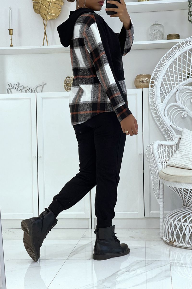 Black jogging set with push effect pants and sweet 2 in 1 on trendy plaid shirt - 5