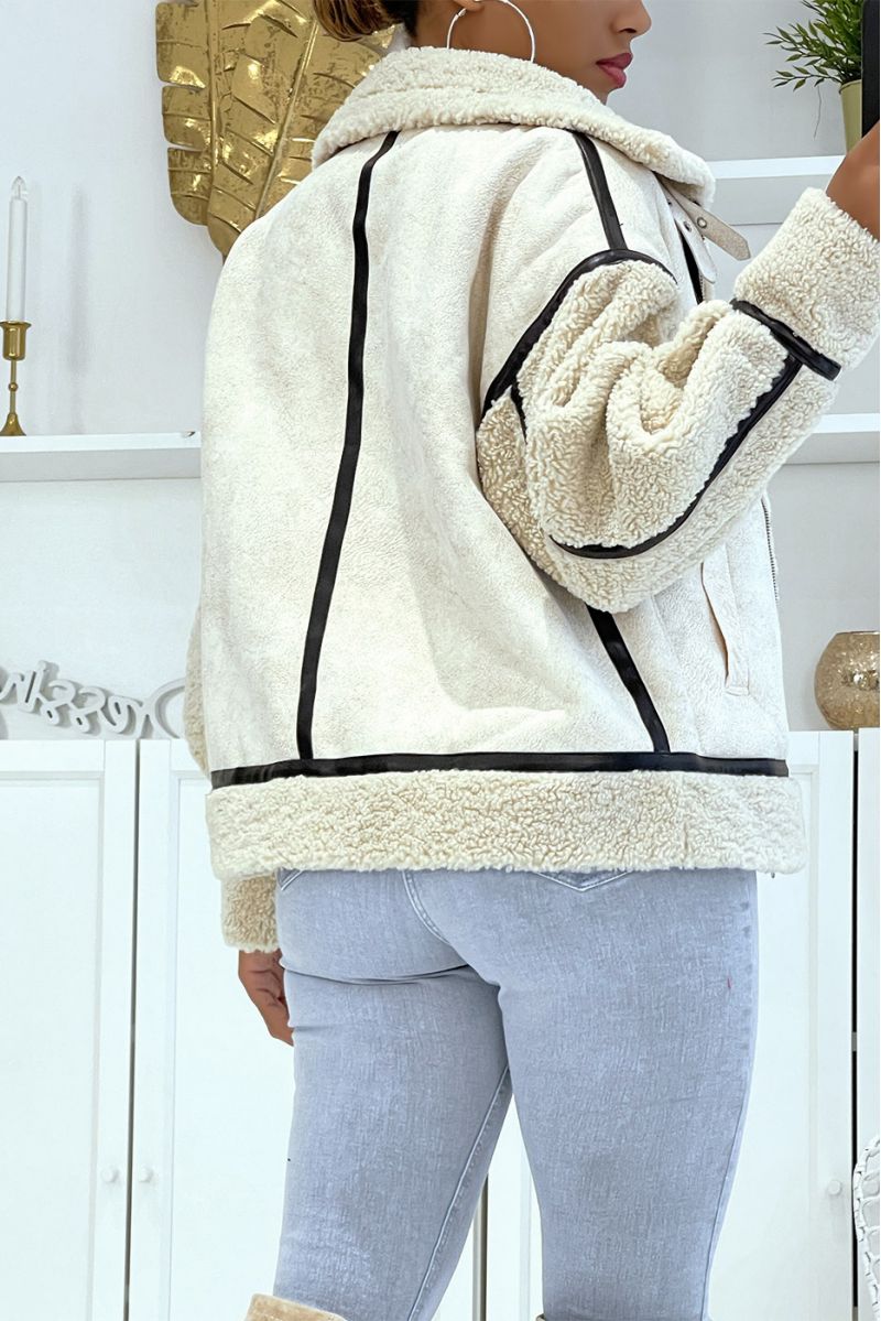 Beige pilotenjassen met fleece binnenkant en mooie leren bandjes, perfect om je warm te houden - 6