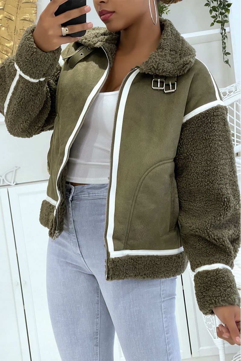 Khaki aviator coats with fleece interior and pretty leather-effect bands perfect for keeping you warm - 4