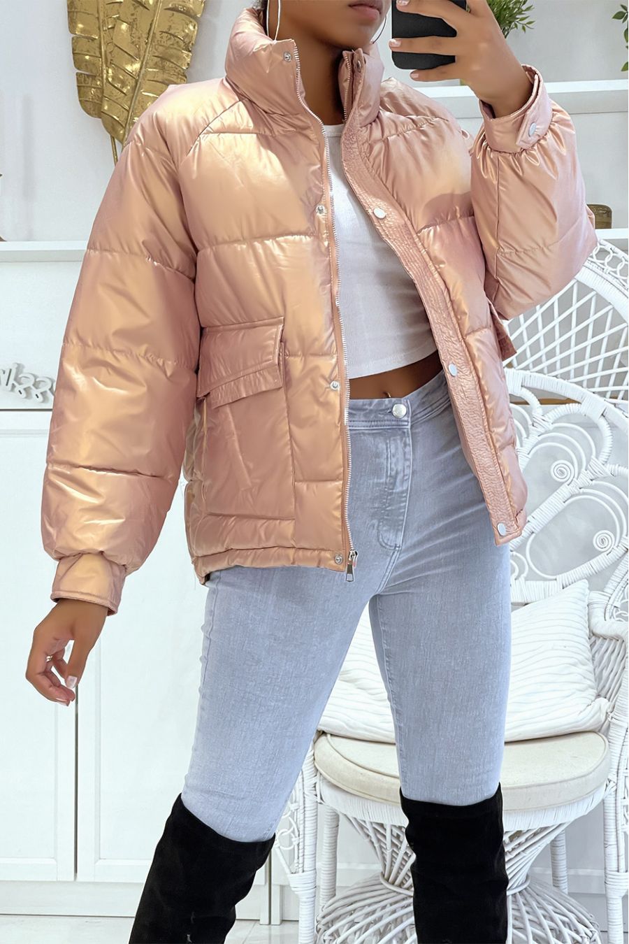 Halflang roze pufferjack met reflecterend effect, super trendy, licht en comfortabel - 8