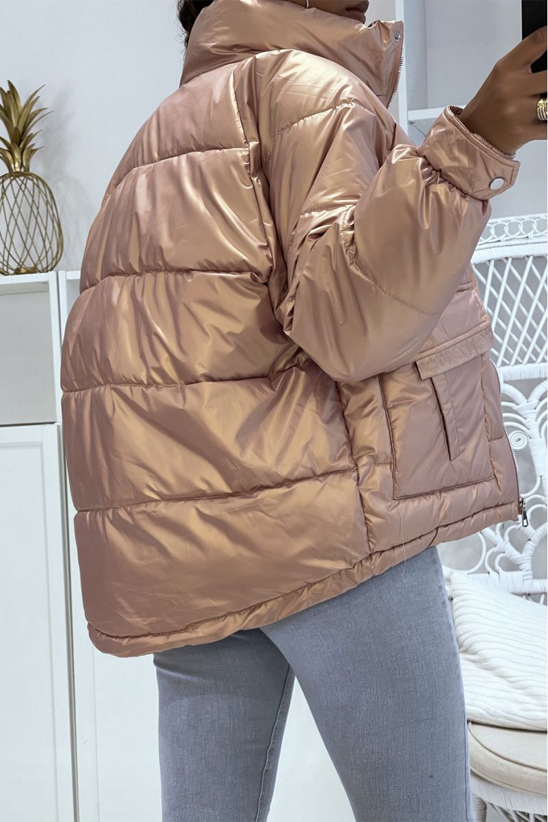 Mid-length pink puffer jacket with reflective effect, super trendy, light and comfortable - 9