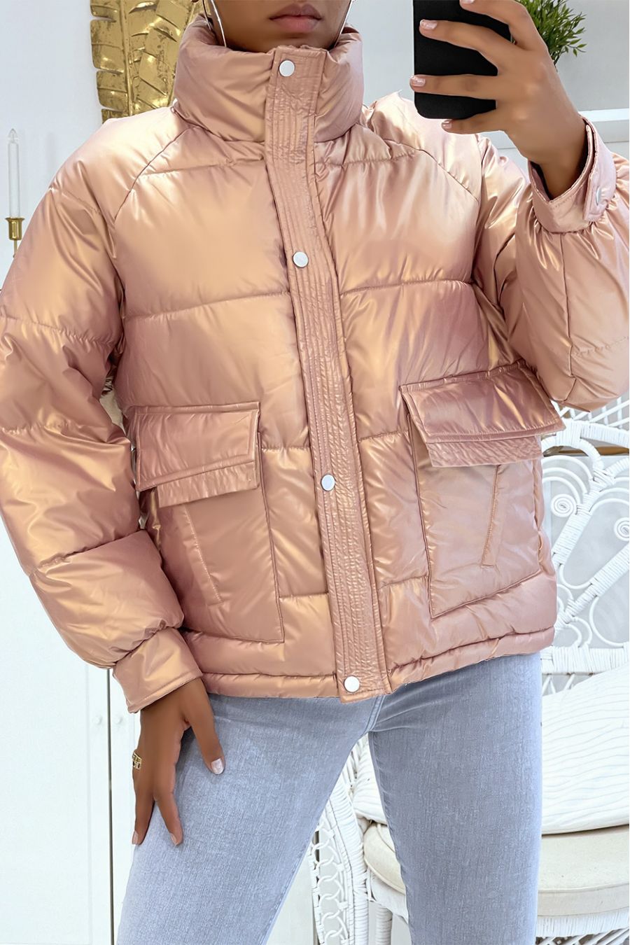 Halflang roze pufferjack met reflecterend effect, super trendy, licht en comfortabel - 10